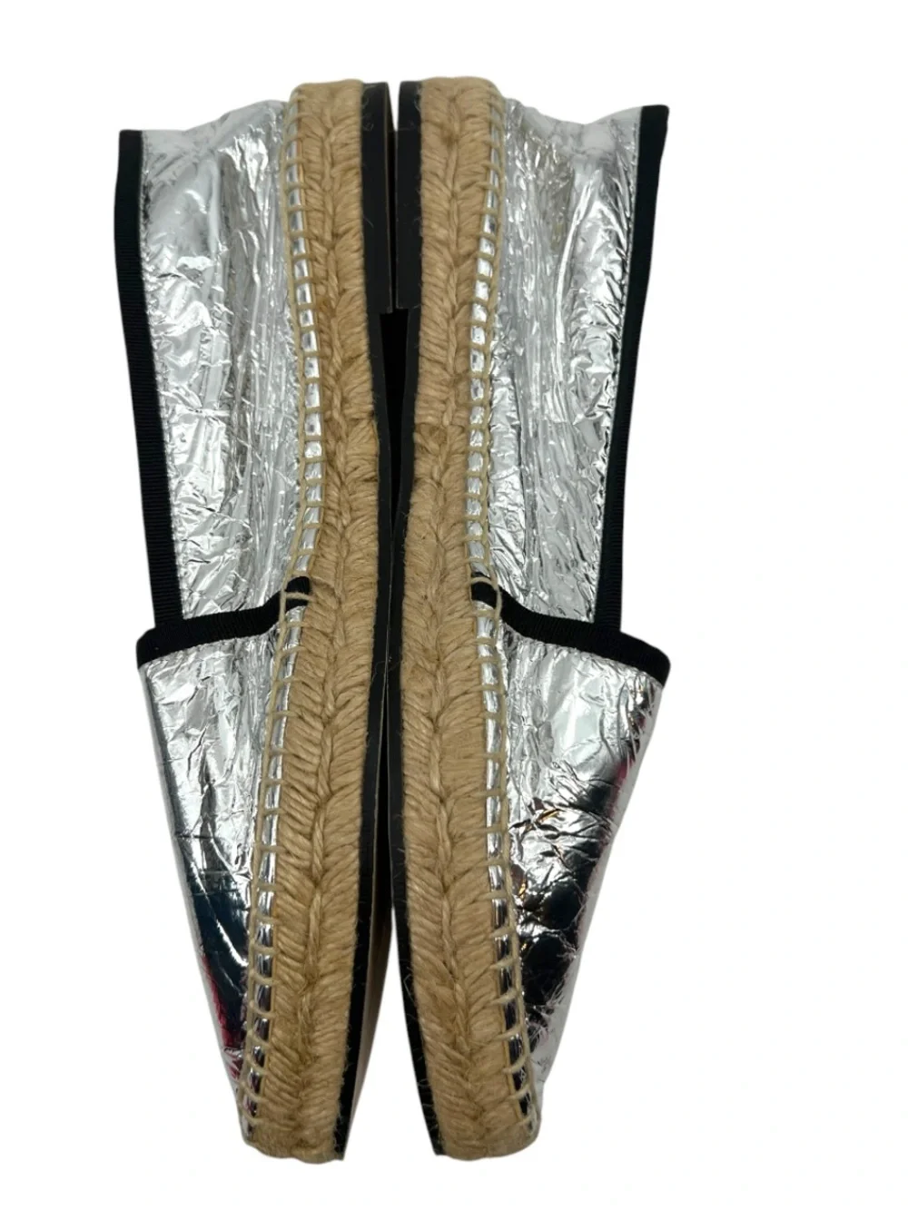Stuart‎ Weitzman silver crinkle metallic esaprilles sz 8.5